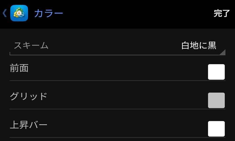 mt4/mt5アプリでチャート配色の変更その4