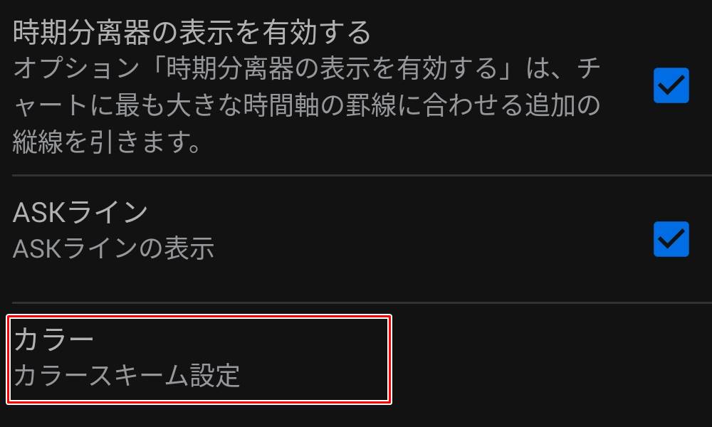 mt4アプリでチャートのカラーを変更その3