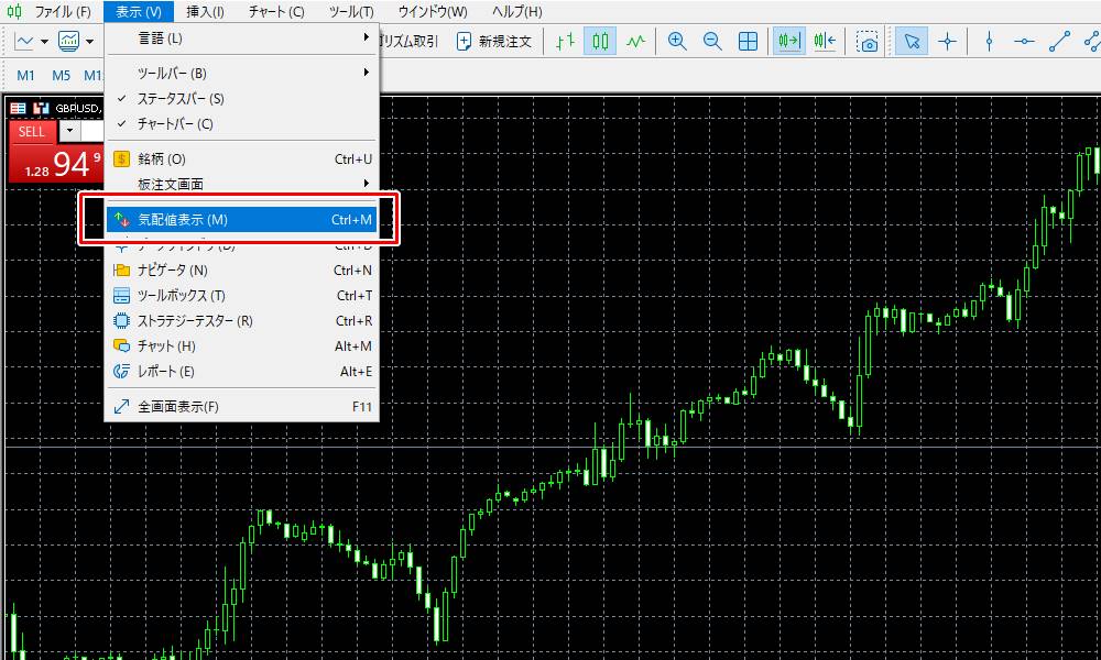 mt5で気配値表示その1