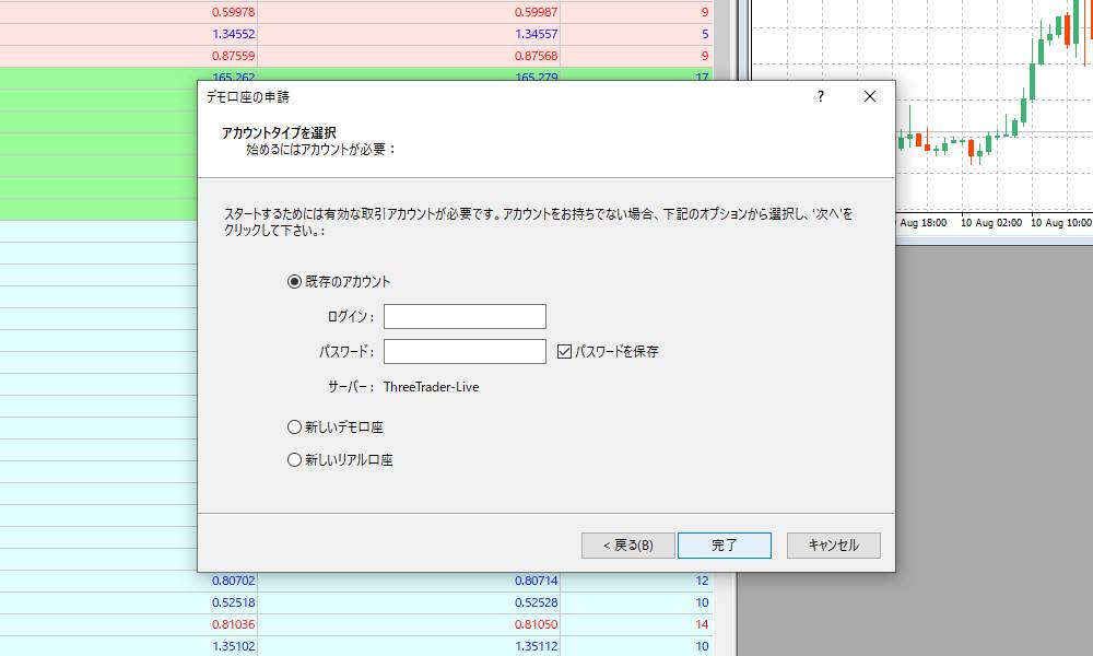 threetraderの取引口座にログイン