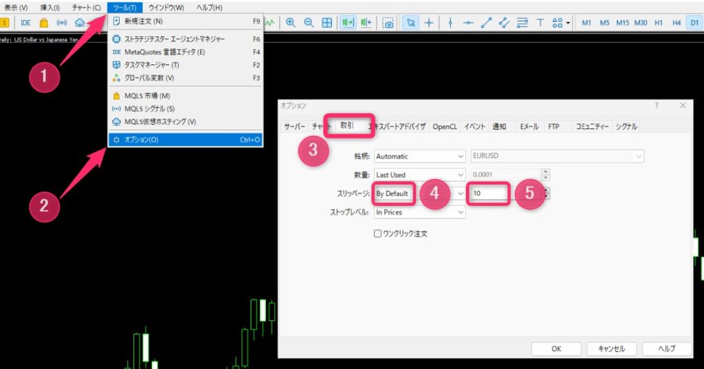 MT5のスリッページ幅設定
