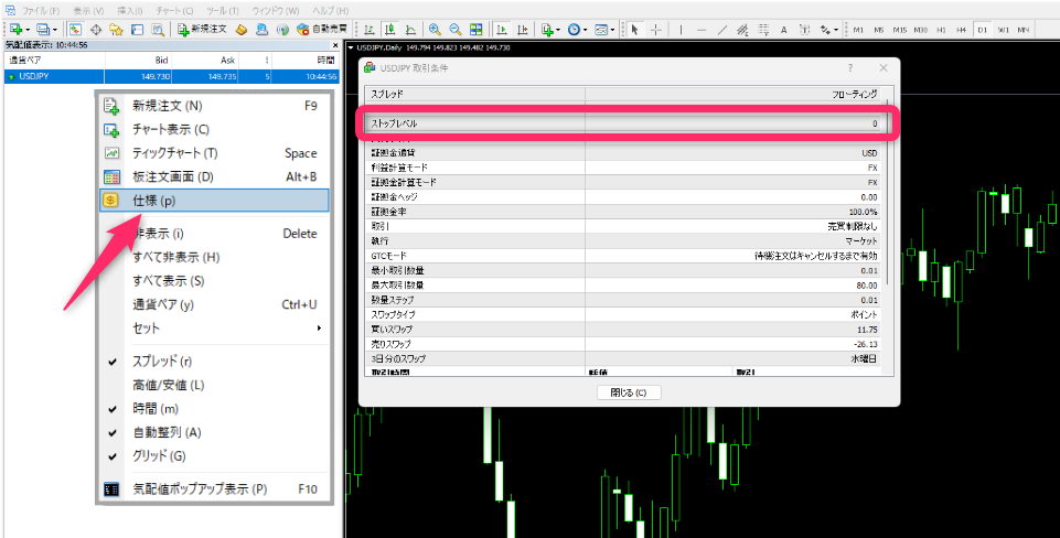 M4/MT5でストップレベルを確認する方法