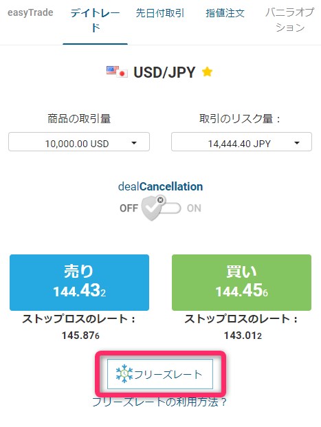 easyMarketsのフリーズレート