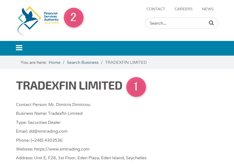 セーシェル金融サービス庁に登録済みのTRADEXFIN LIMITED