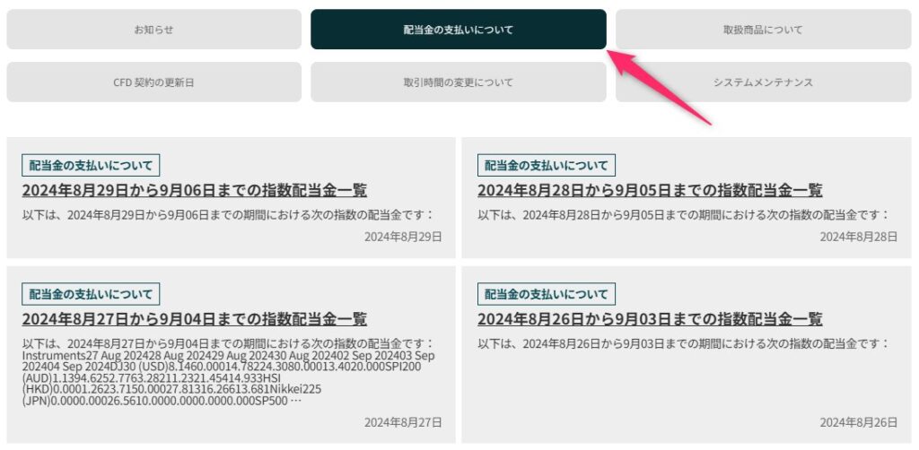 Vantage Tradingの配当金の支払いに関する情報